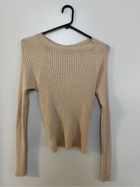 Hippie Rose Beige Ribbed Long Sleeve Sweater